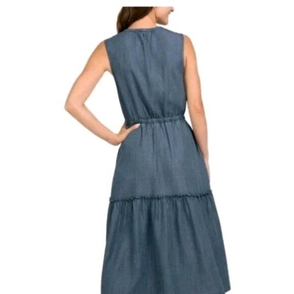 Lands' End Ladies' Tiered Midi Dress, Blue Denim, Size- S (NWT) - Picture 3 of 3